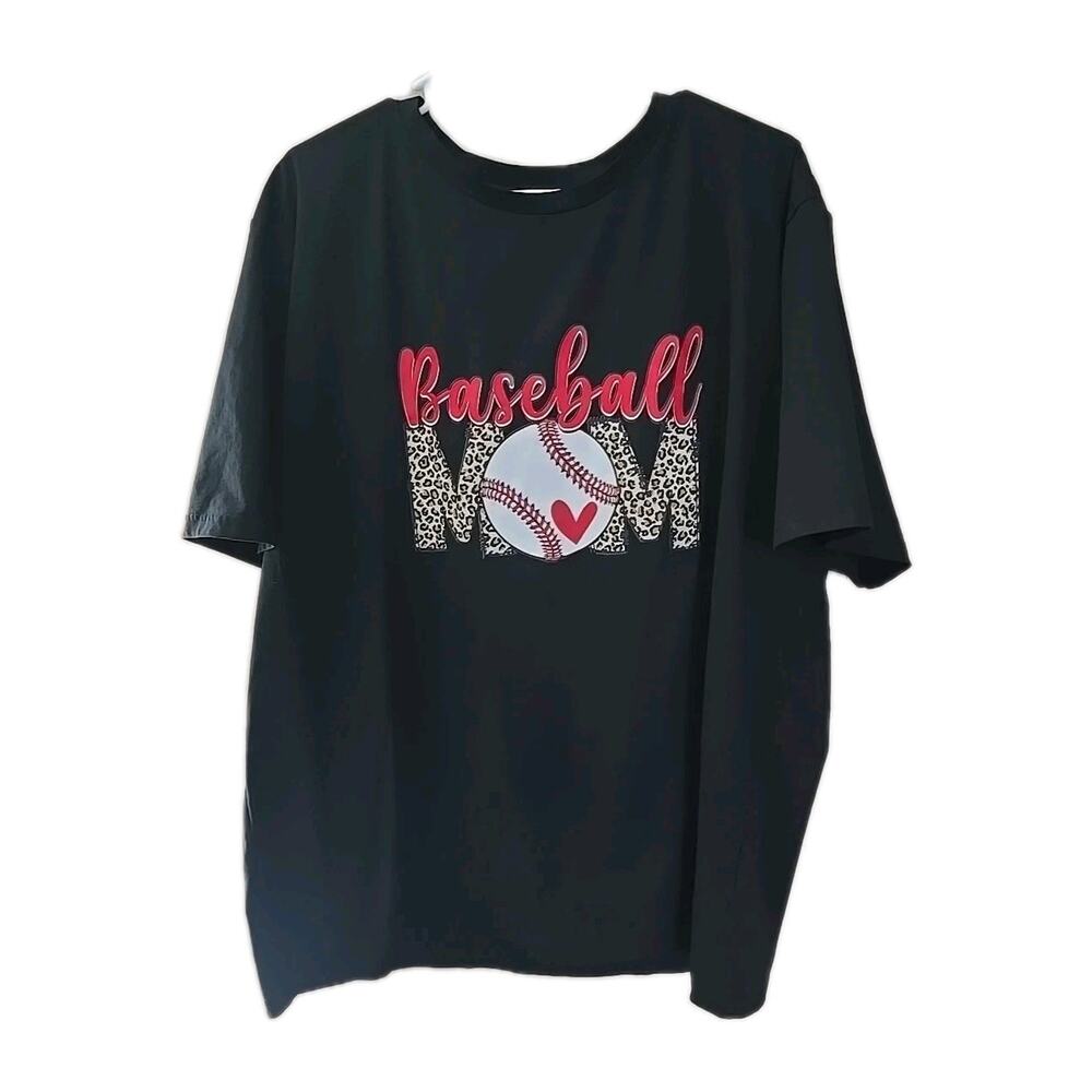 Black Baseball Mom Graphic Print Crew Neck Short Sleeve Top Womans Plus Size 4XL